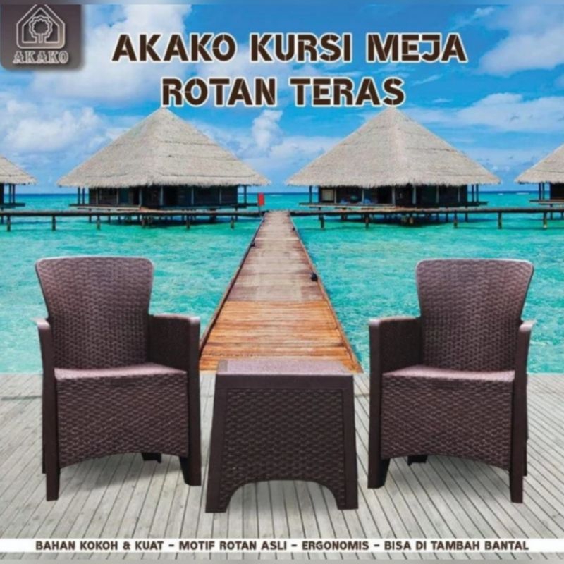 KURSI TERAS MEJA TERAS PLASTIK AKAKO 2 KURSI 1 MEJA