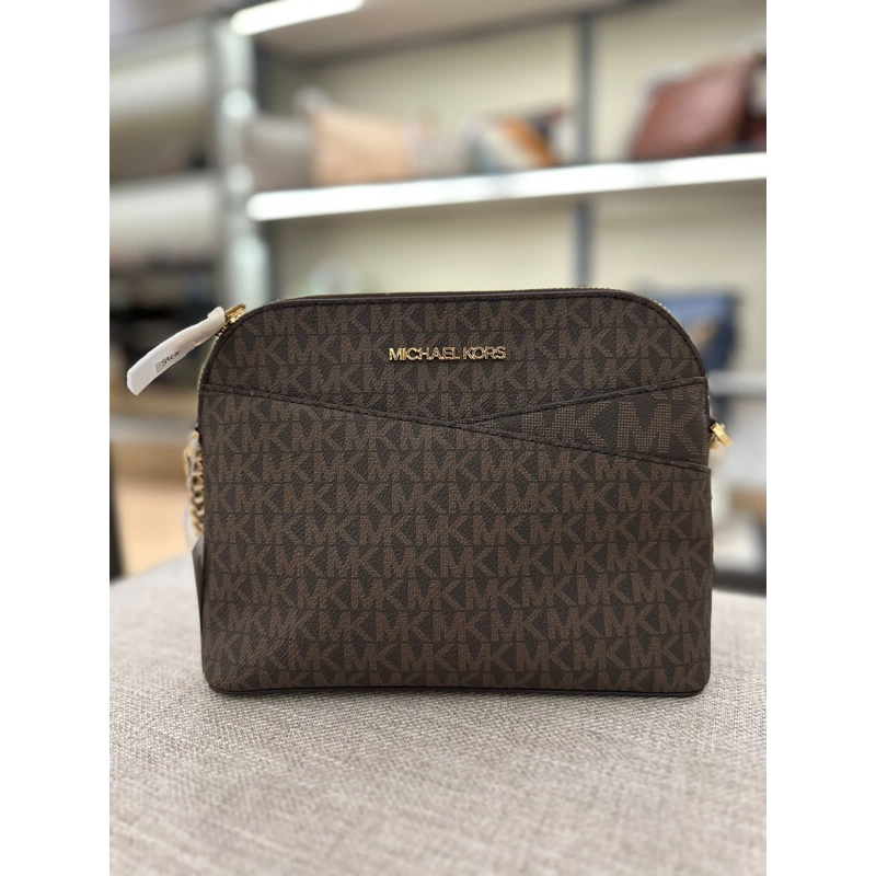 MK jet set travel MD dome crossbody sign brown