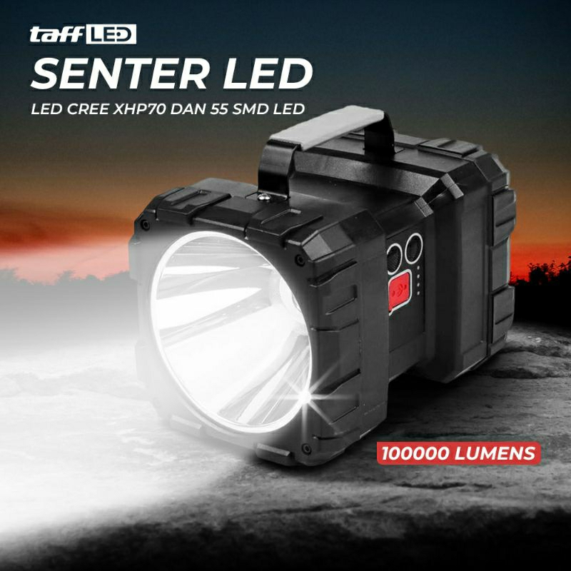 Senter LED Flashlight USB Recharge XHP70 + 55 SMD LED - W845 - Black