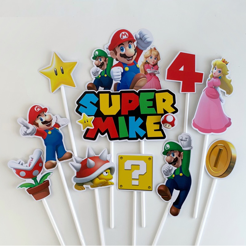 Cake Topper 3D Super Mario Bros Luigi Princess Peach Tusukan Kue Tart Hiasan Dekorasi Ulang Tahun