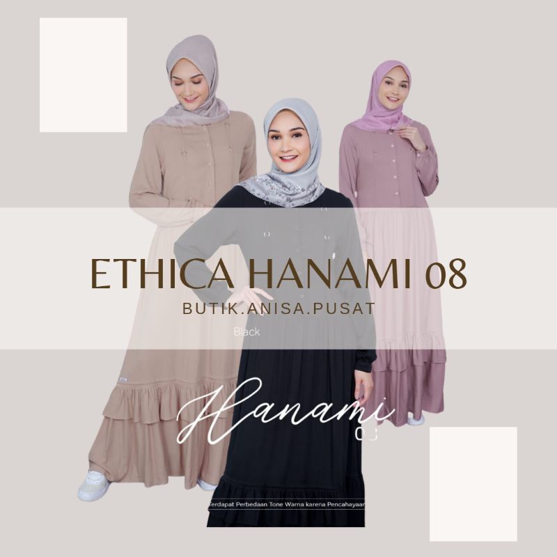 Gamis Ethica Hanami 08 (Black, Cream, Dusty Pink) Hanami 8 Hanami08