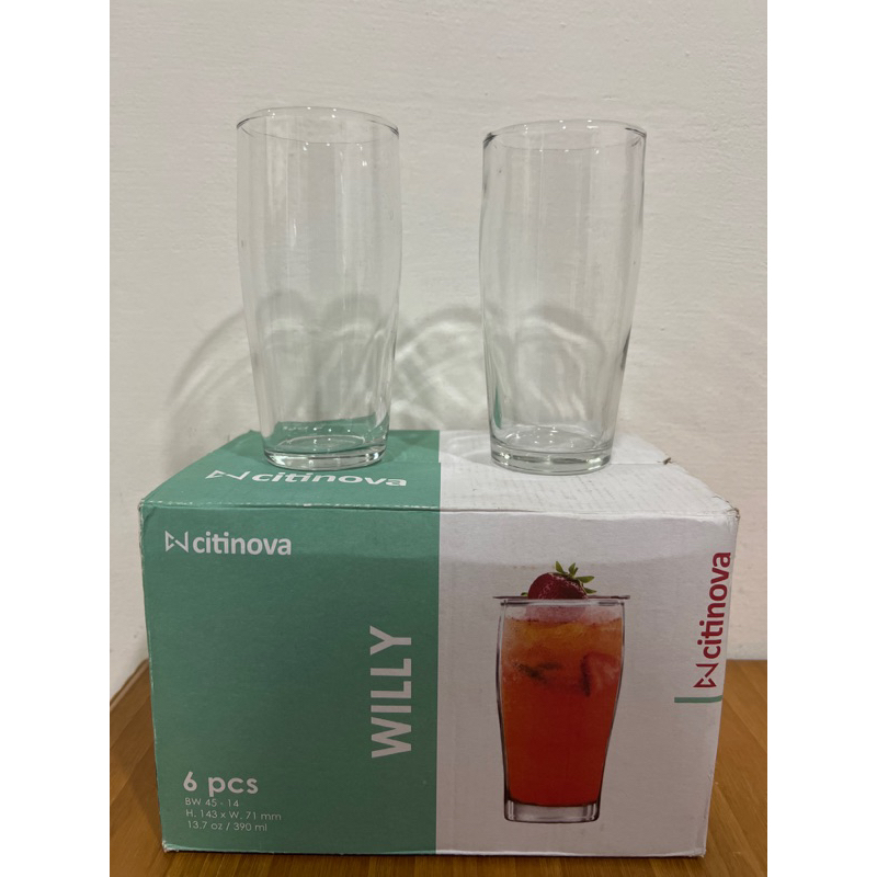 6 pcs gelas kaca citinova willy / gelas minum kaca bening