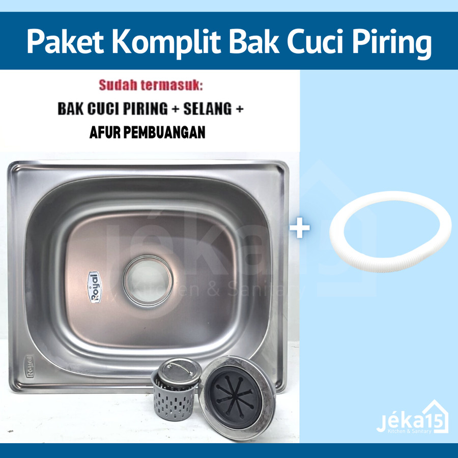 BAK CUCI PIRING STAINLESS 1 LUBANG ROYAL + AFUR PEMBUANGAN + SELANG