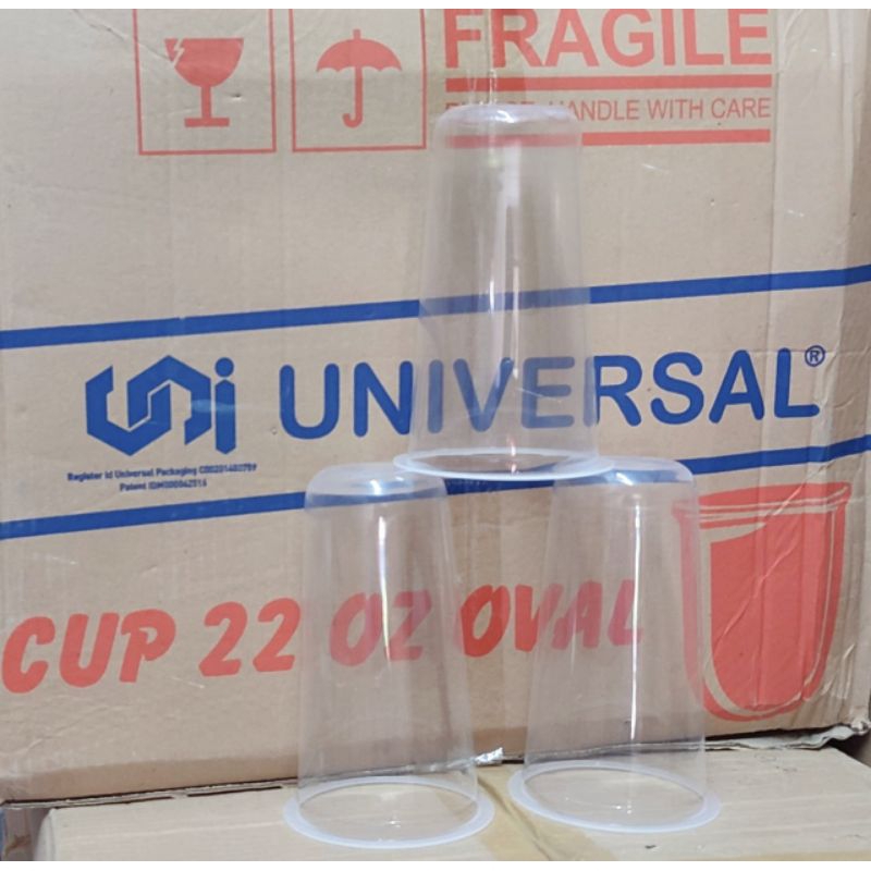 1 Dus Gelas Plastik Oval Universal 22oz