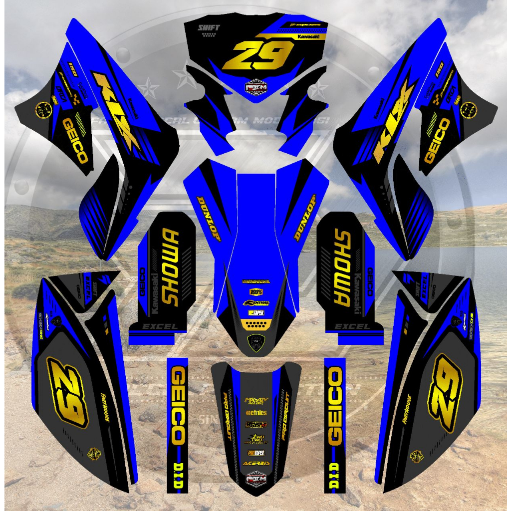 DECAL Sticker Stiker KLX S / Dtracker Old Biru Hitam Grey (Part body yang akan di decal bisa menyesu
