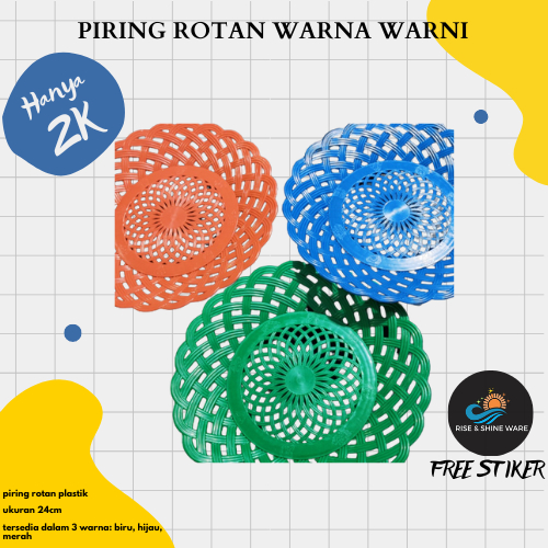 Piring Motif Rotan Plastik Warna Warni