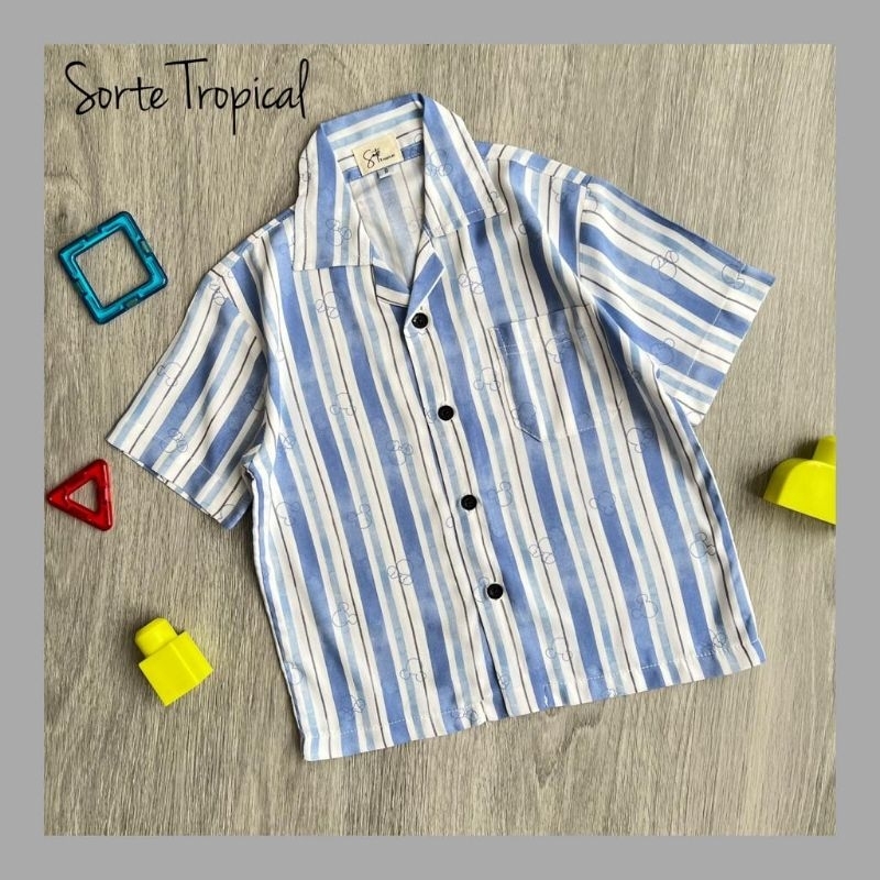 Sorte Tropical Kemeja Pantai Hawaii ANAK Casual Unisex Mickey Striped Salur Rayon Katun