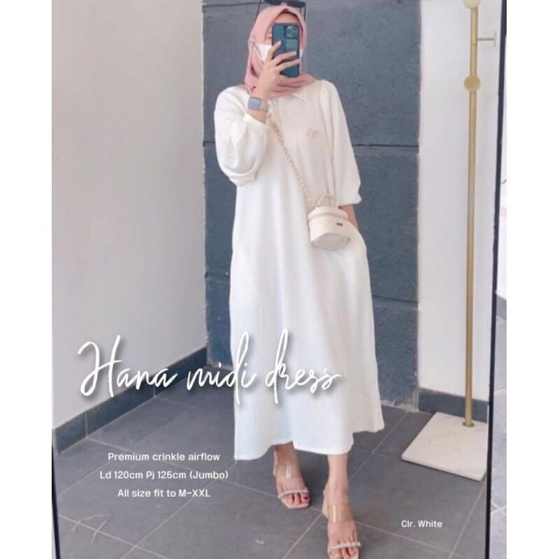 Terbaru Hana Midi Dress Baju Gamis Dress Syari Selutut Polos Kondangan Gamis Pesta Wanita Reremaja Kekinian 2023