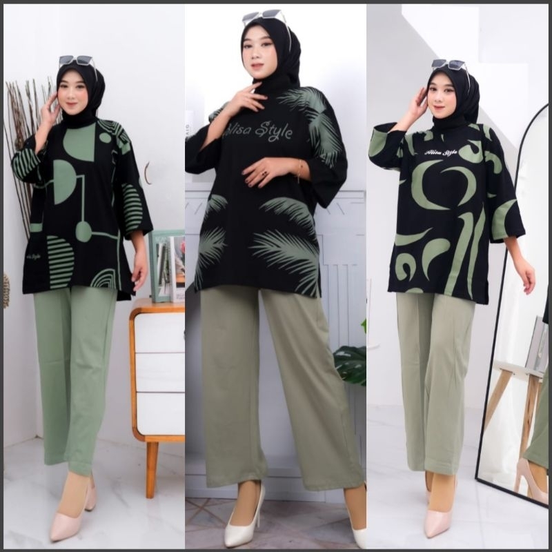 ONE SET WANITA KEKINIAN BRAND ALISA STYLE ORIGINAL - BAJU SETELAN WANITA KEKINIAN - ONE SET JUMBO - 