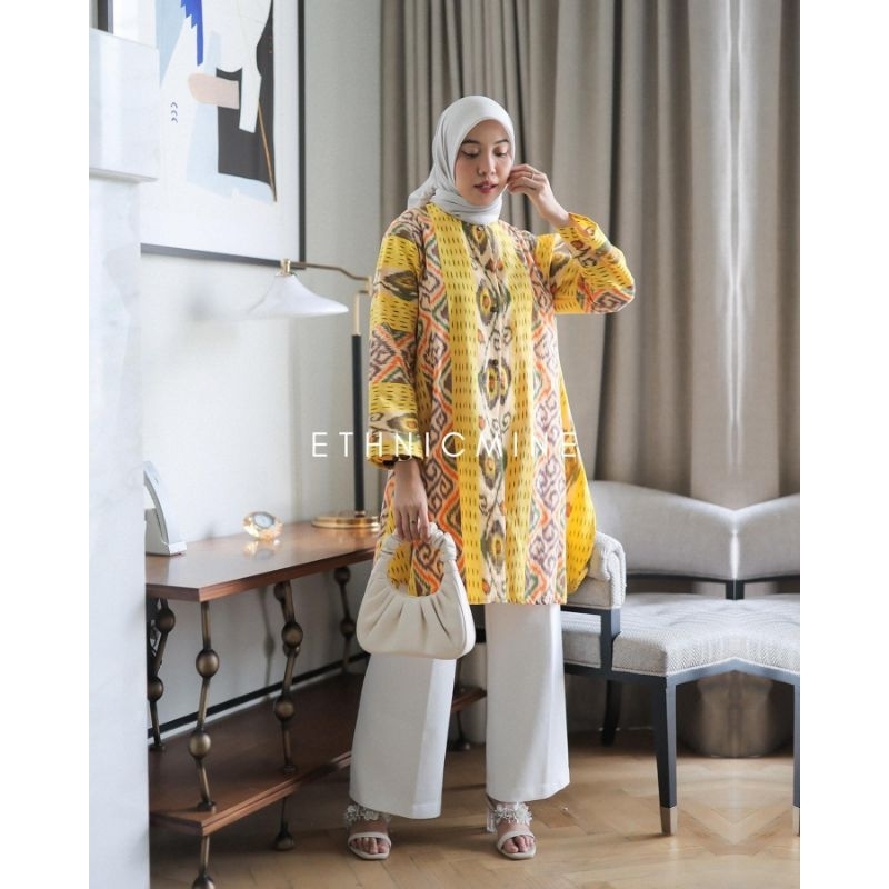 dress tenun wanita - tunik kancing wanita tenun - tunik tenun wanita