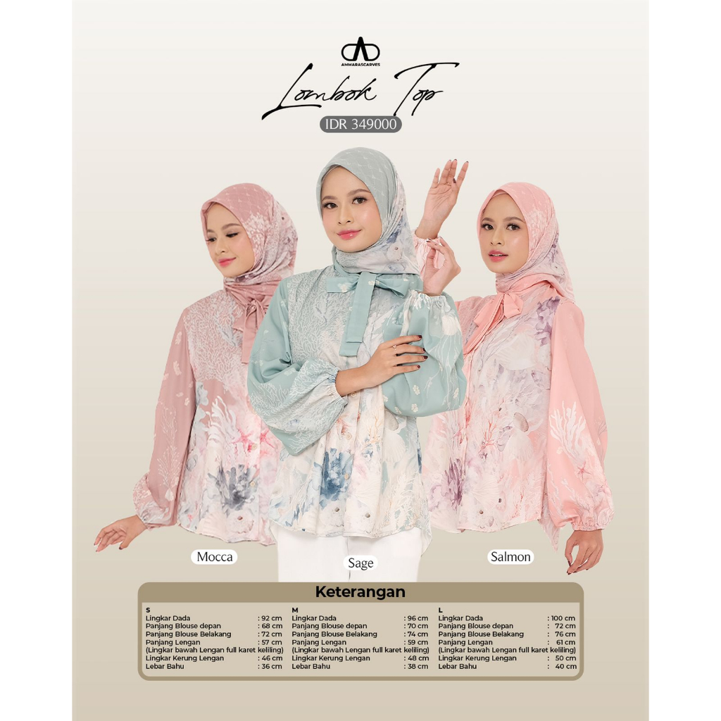 AMMARA Top Printed Lombok - Blouse atasan Wanita Motif Cantik Elegan Nyaman