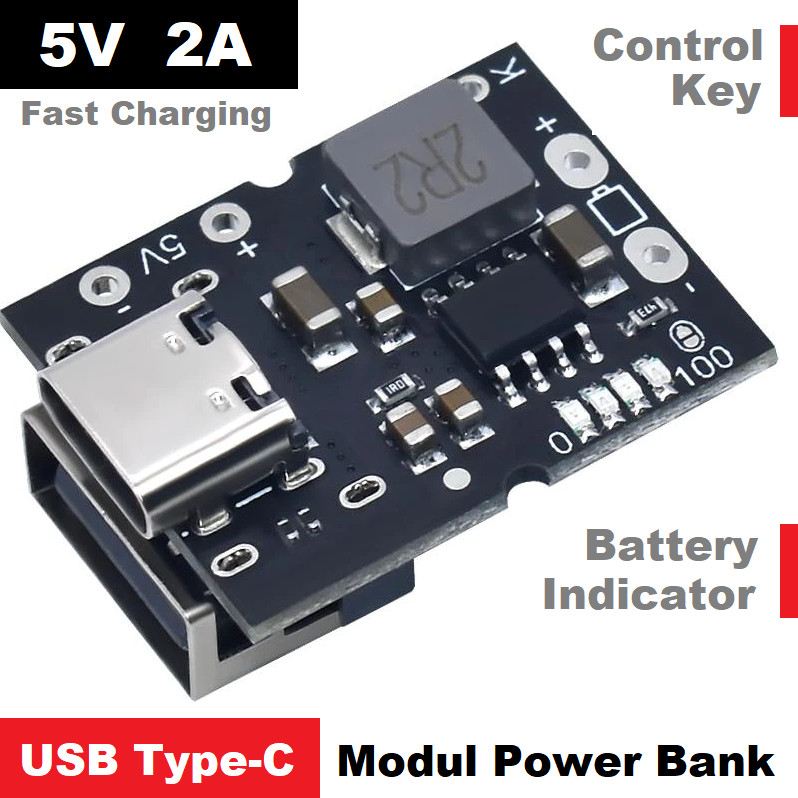 Modul Power Bank 18650 USB Type C Output 5V 2A Fast Charger Boost Step up Baterai CKCS