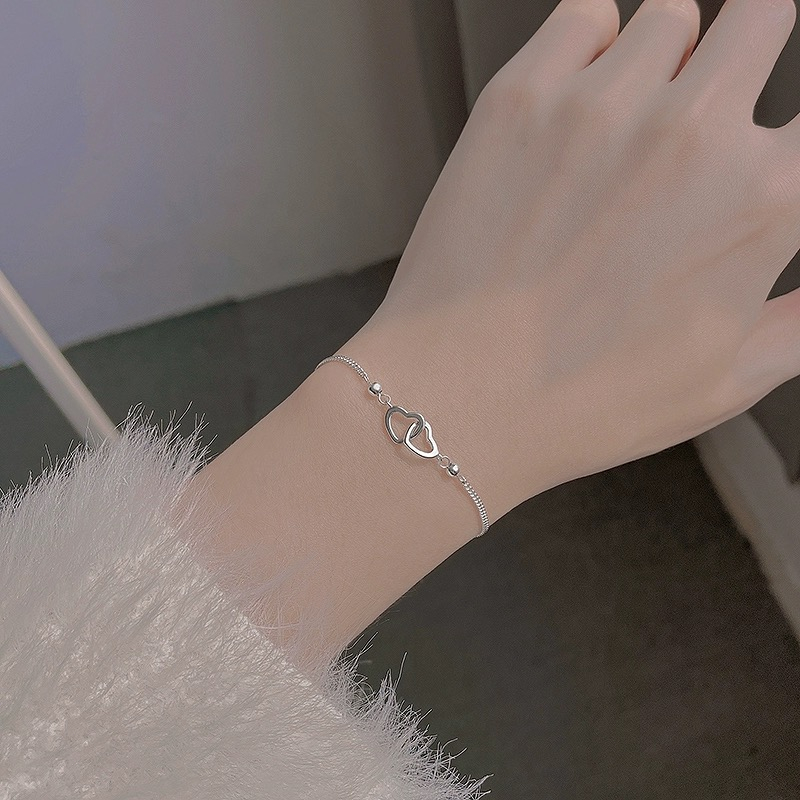 COD❤Wanita Korea Gelang Mewah Zirkon Bunga Berlian Imitasi Gelang Emas Disesuaikan Fashion A one-Double love