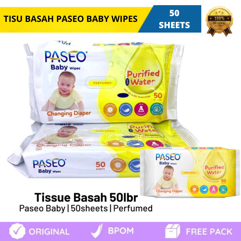 QUEENCOSMETICS - Tissu Basah Paseo Baby Wipes Perfumed 50 Sheets / Tissu Basah Mini 100% ORIGINAL