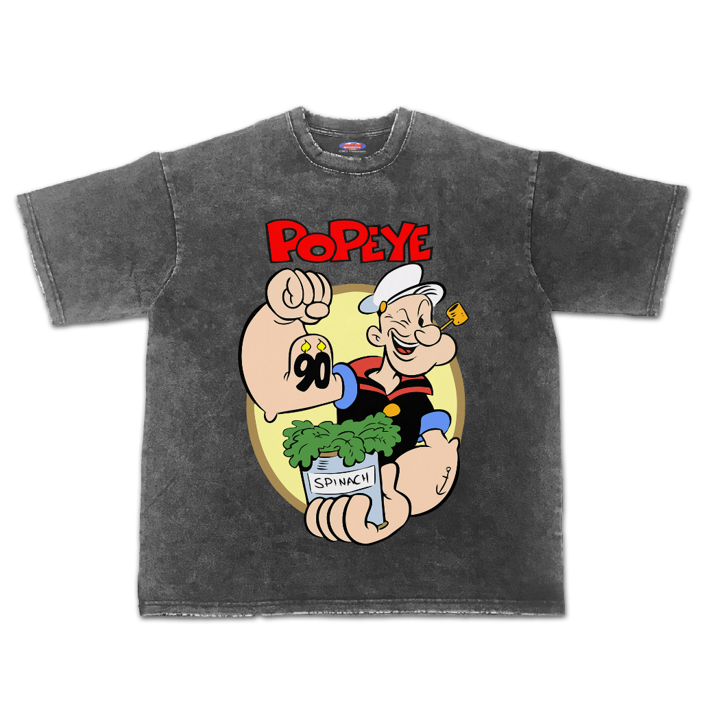 Kaos Popeye Spinach Oversize Stone Wash