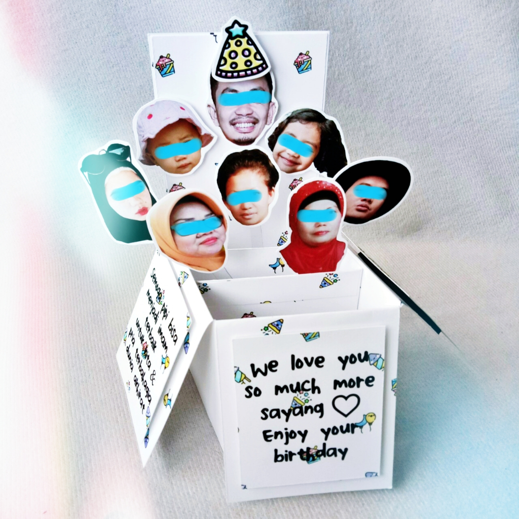 Nameduyong65 - Kotak Hadiah Gift Box Jumbo 8 People Face Kartu Ucapan Ultah Doodle Art