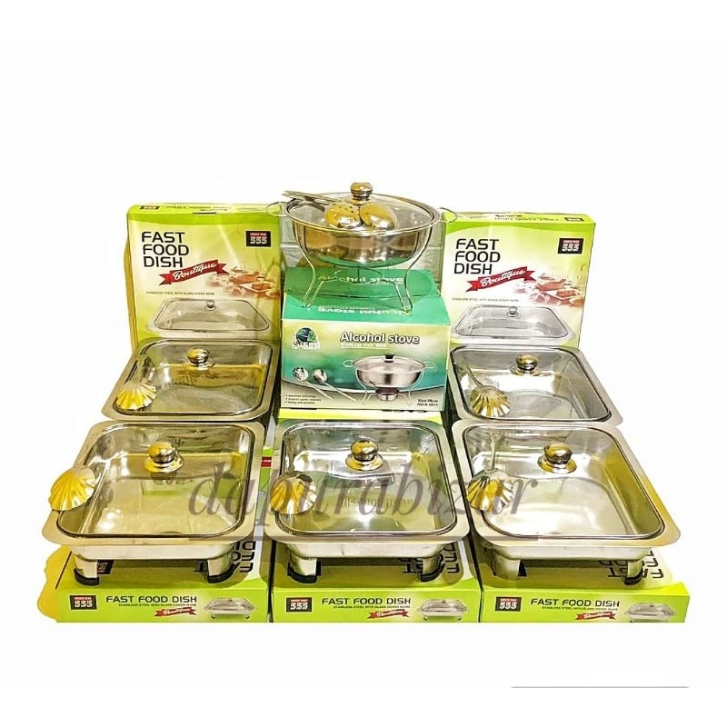 Prasmanan set stainless tutup full kaca