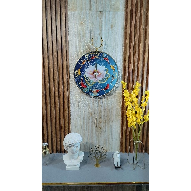 jam dinding aesthetic mewah besar gold Nordic pedulum ukuran 40 cm