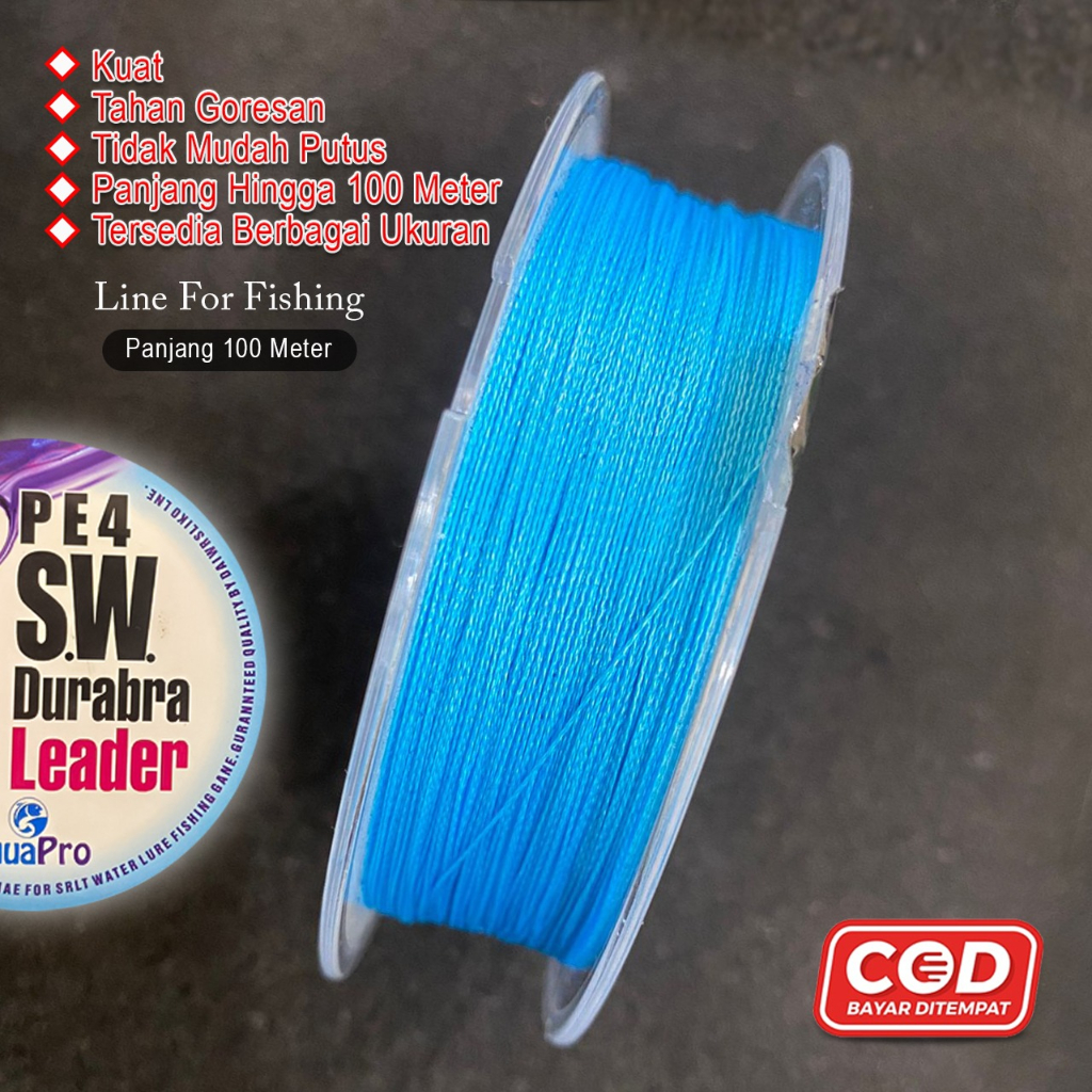 Senar Pancing SW Durabra Leader Warna Biru 100M PE 4 Helai Fishing Line Senar Pancing Fishing Line 100M Warna Biru PE Anyaman Anti Abrasi Dan Anti Kusut Fishing Line Pancing Fishing Gear Kuat Berkualitas