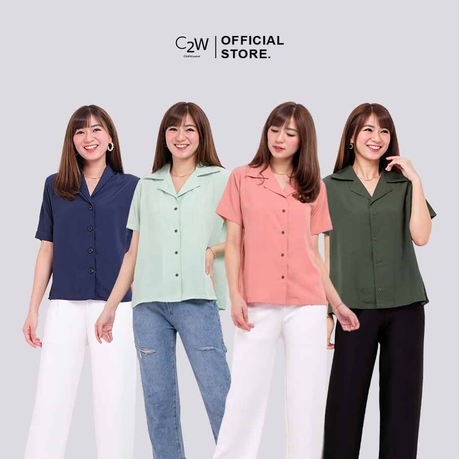 C2W Clothtowear Atasan Kemeja Wanita All Size Woolpeach Women's Clothes Fashion 949-WLP