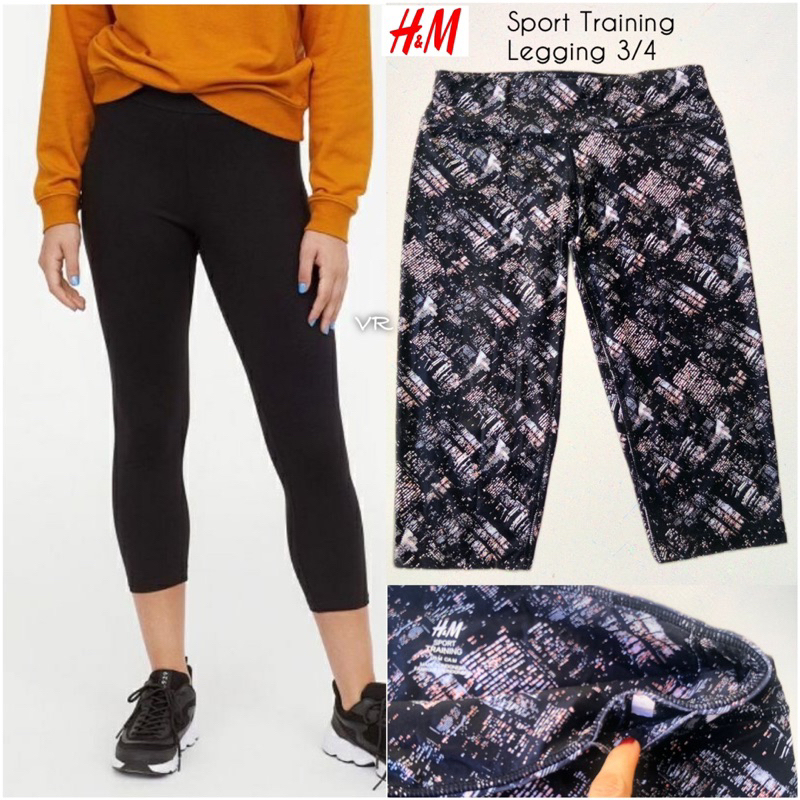 LEGGING H&M DRY FIT HM 3/4 SPORT TRAINING SHORT LEGGING BLACK PRINT