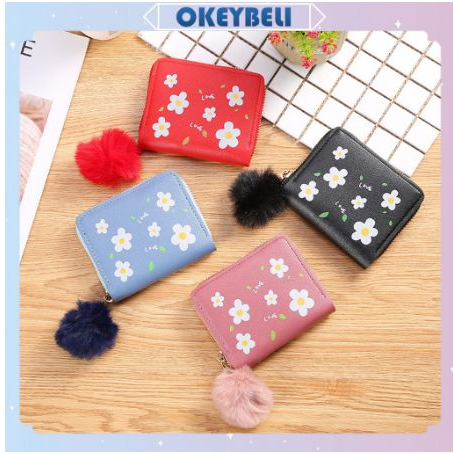 •OKEY BELI•DL382 Dompet Wanita Kecil Motif Bunga Daisy Dompet Kecil Wanita import gantungan bulu cod