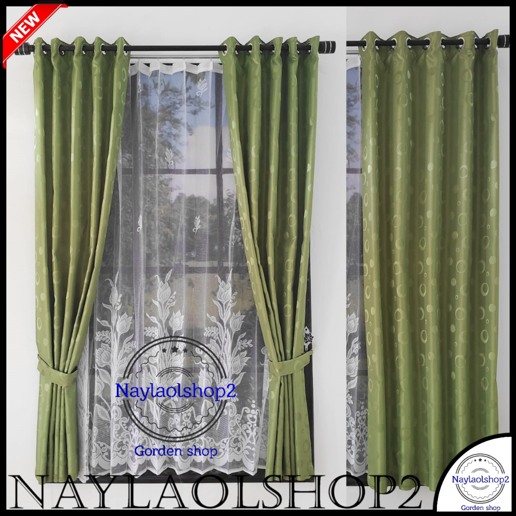 GORDEN RUMAH JENDELA PINTU POLKADOT POLOS WARNA HIJAU ALPUKAT MODEL SMOKRING 5 GELEMBUNG 110X200CM
