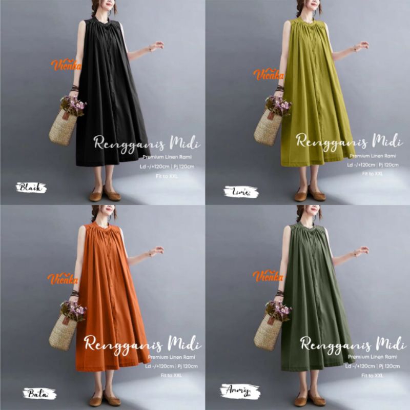 Rengganis Midi Dress Wanita Ori By Vienka Polos Ld 120 [ READY COD ]