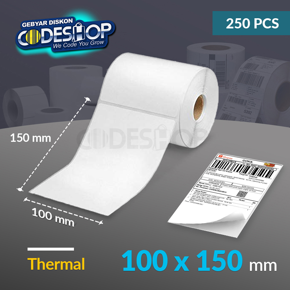 

Codeshop ECO Label Thermal 100 x 150 mm A6 1 Line Stiker Printer Barcode Core 1 Inch Isi 250 Pcs