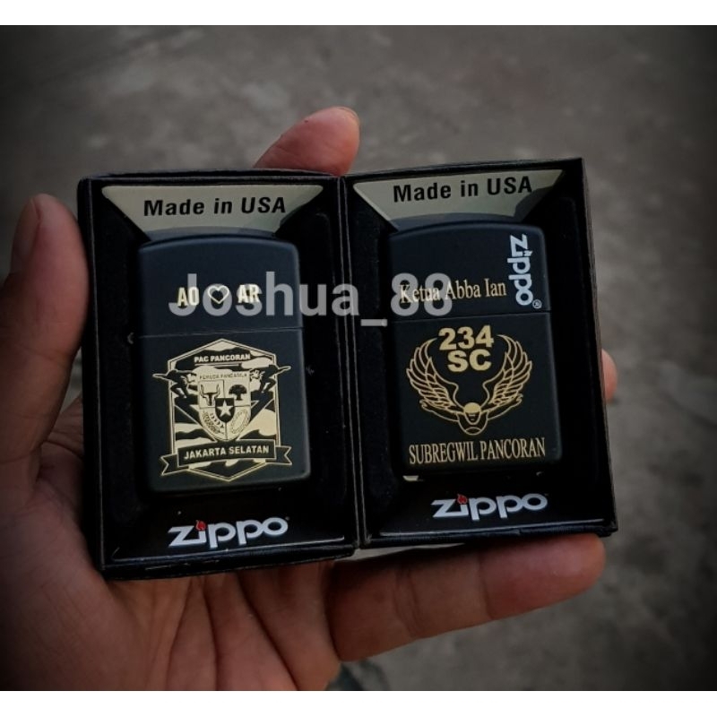 Zippo Korek Api Black Matte Custom Ukir Logo 234SC Pemuda Pancasila PP Bisa Ukir Nama