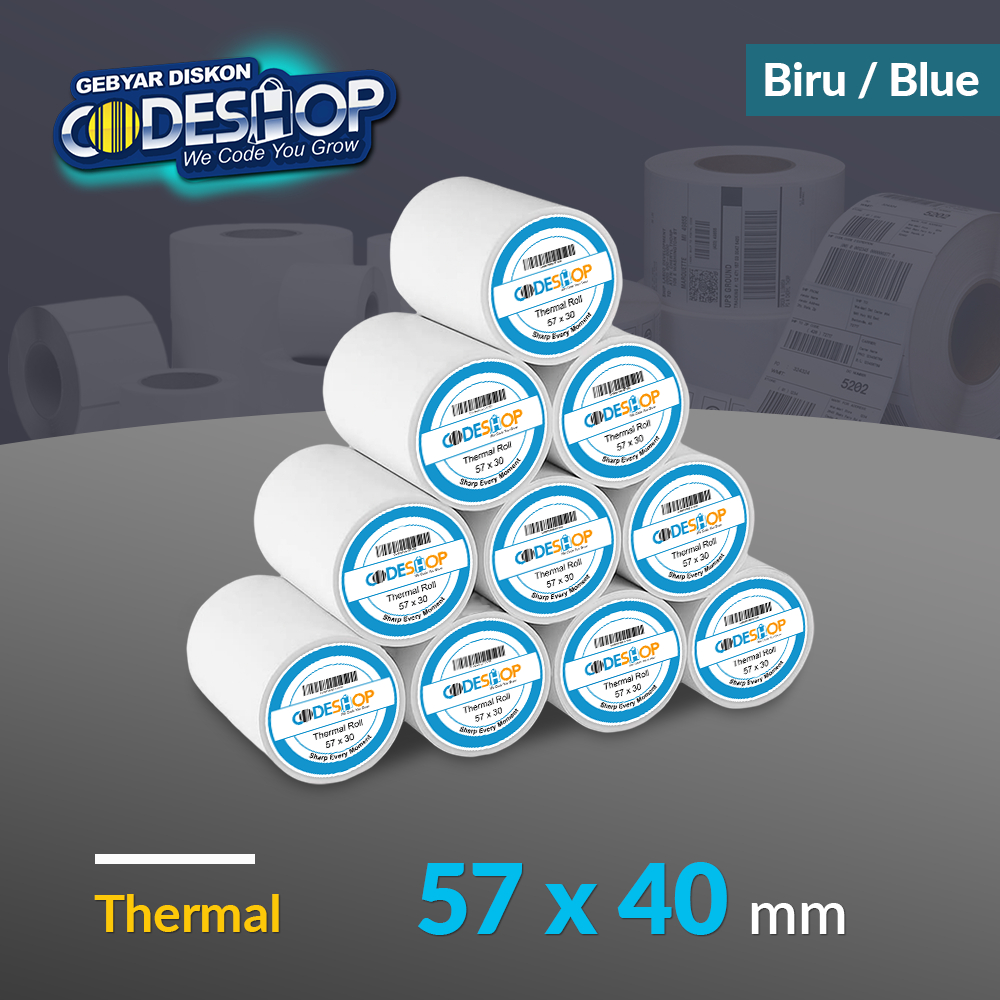 

Codeshop Kertas Thermal 57 x 40 mm Biru Struk Kasir Printer Bluetooth 58mm 10 Roll