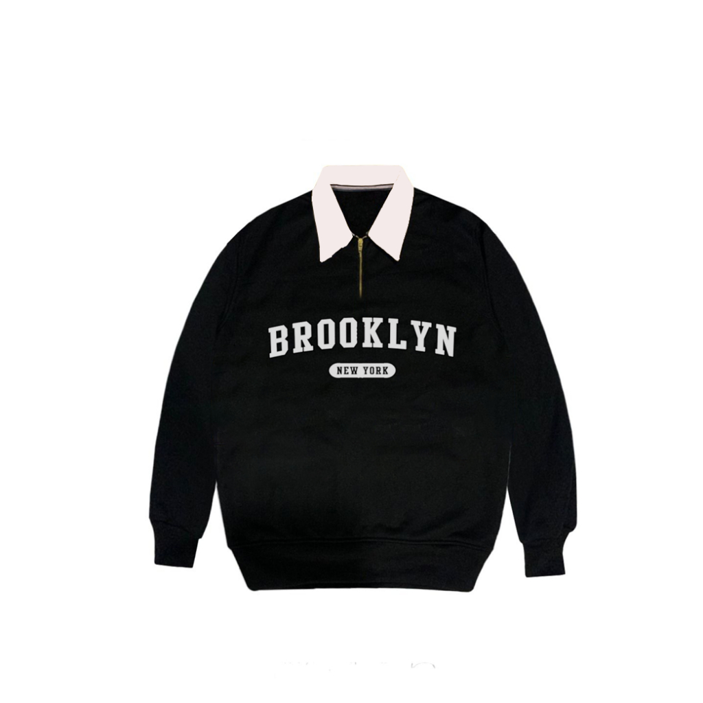 SWEATER JAKET RUGBY BROOKLYN HITAM-PUTIH PREMIUM SWEATER WANITA PRIA