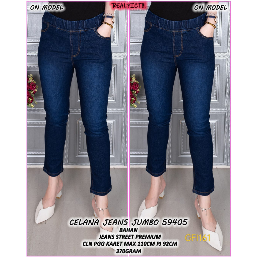 GFI161 Celana Wanita Jeans Panjang Jumbo LP max 110cm PJ92cm Saku