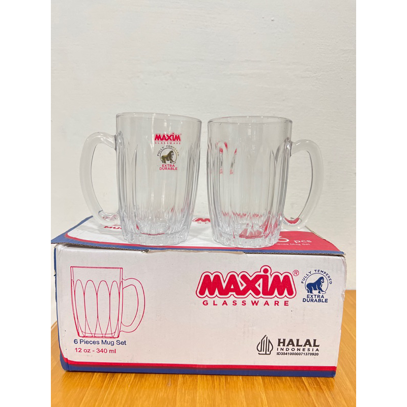 6pcs gelas 340ml kaca bening gagang maxim / gelas minum kopi teh sus / MVC12T