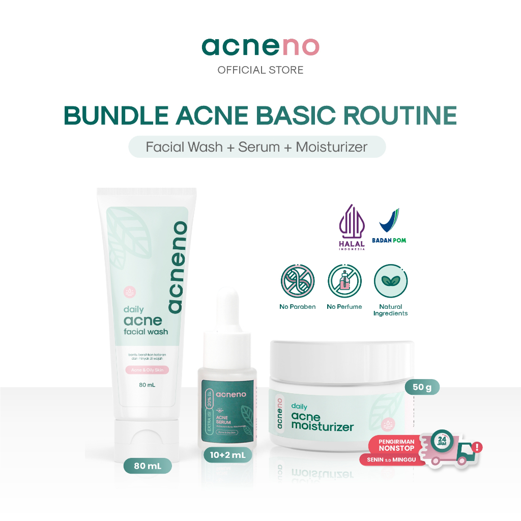 Bundle Acne Basic Routine Acneno - Paket Perawatan Skincare Basic Wajah Berjerawat 3 Hari Reda BPOM Halal