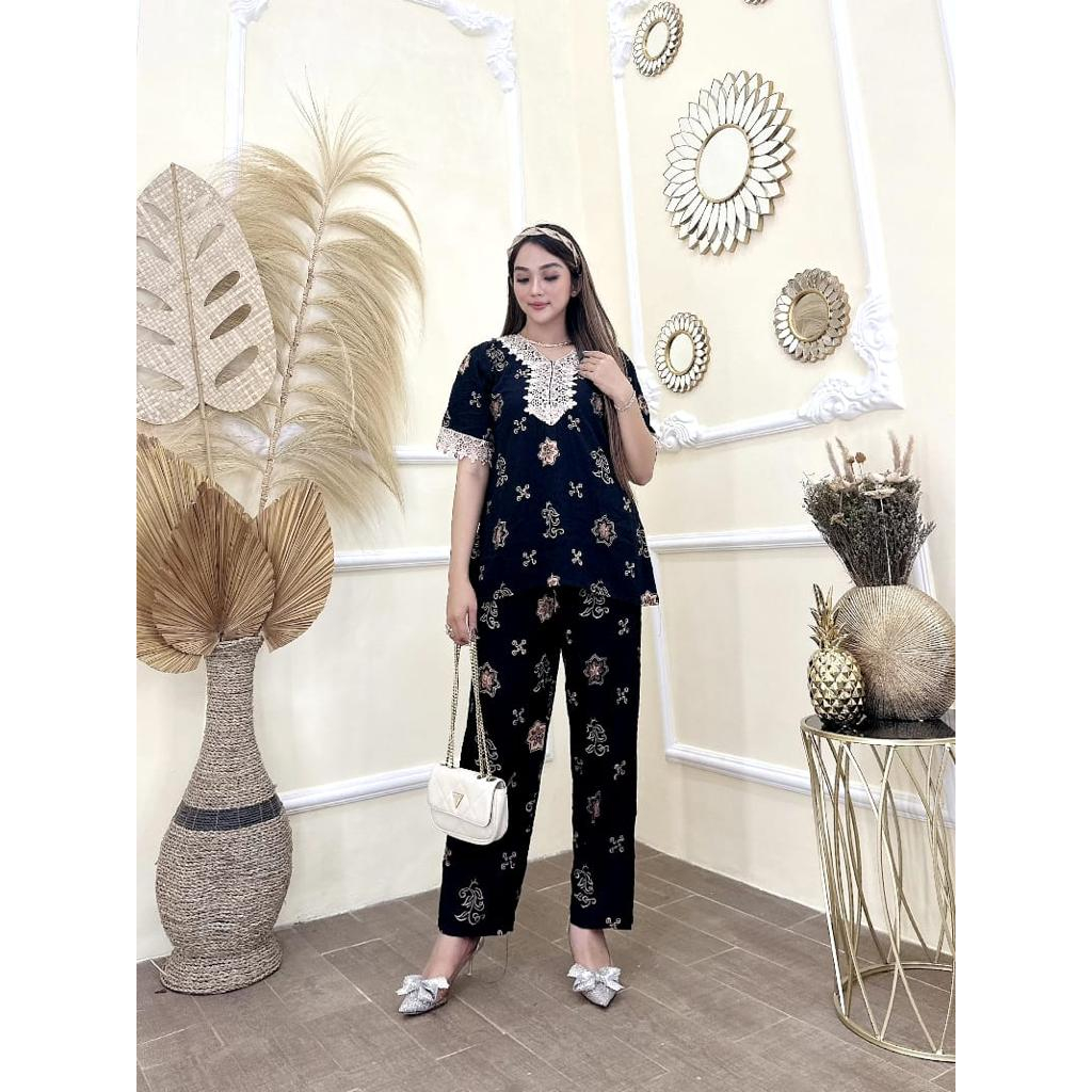 Baju Daster Setelan Stelan Set One Set Celana Panjang Lengan Pendek Arab Renda  Busui Motif Kekinian