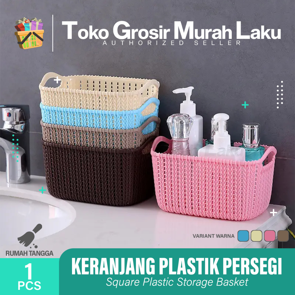 KERANJANG PLASTIK PERSEGI SERBAGUNA KERANJANG ANYAM PLASTIK