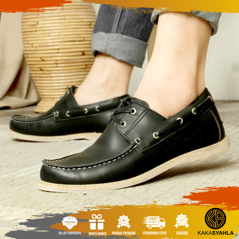 KS X BOSA - Sepatu Pantofel Kulit Pria Formal Kantor Slip On - Sepatu Fantofel Kulit Casual Kerja Ni