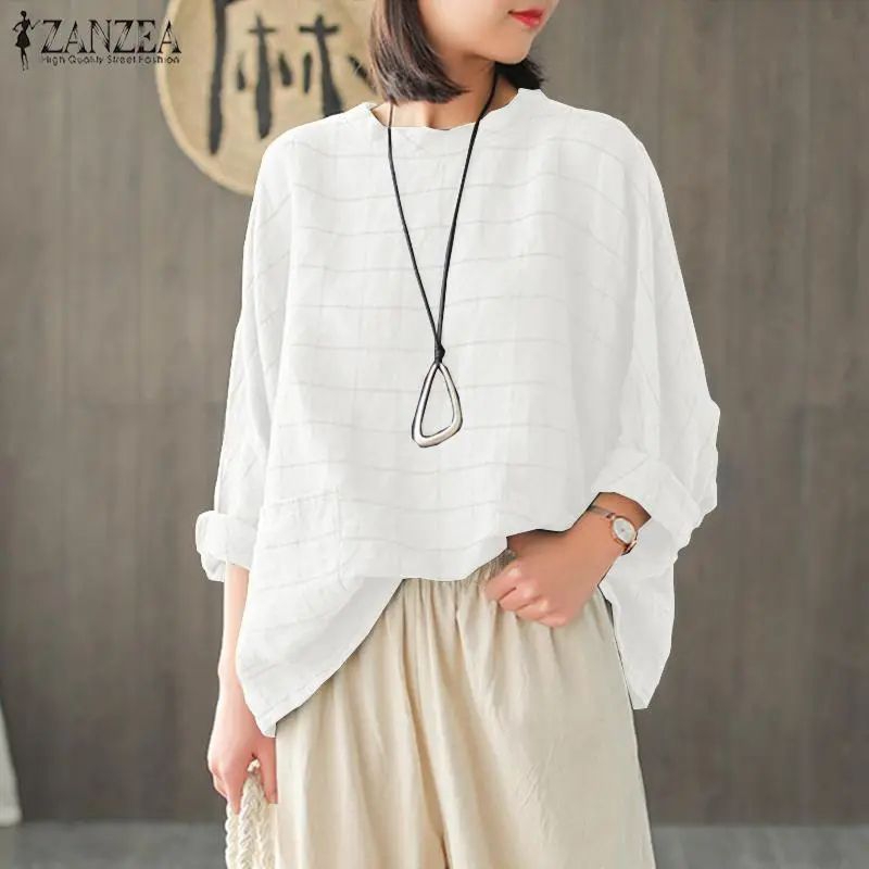ZANZEA Blouse wanita import elegan motif garis-garis lengan panjang Terbaru S-5XL