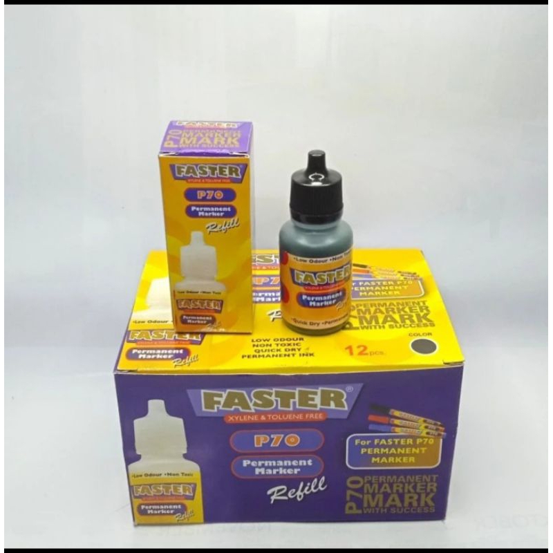 

Reffil isi Ulang Spidol Permanent Marker FASTER P70 Tinta Hitam (satuan)