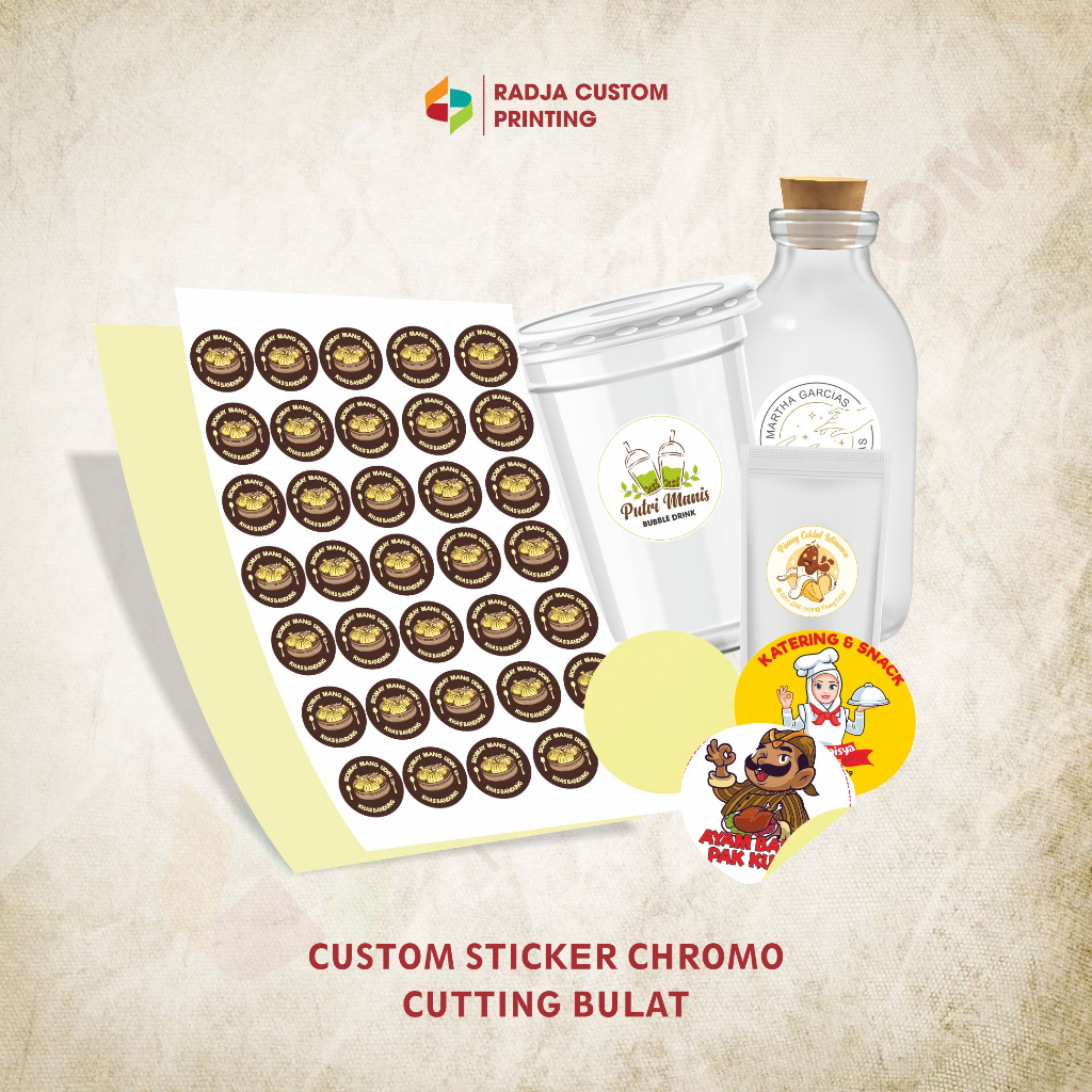

RADJA CUSTOM CETAK STICKER LABEL CUSTOM BULAT LABEL KEMASAN OLSHOP - STICKER CHROMO SATUAN