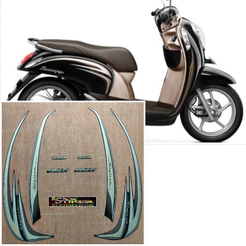 Striping Original Honda Scoopy stylish hitam gold tahun 2014