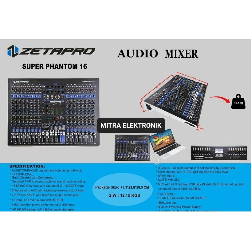 Mixer Zetapro Super Phatom 16 Mixer Zetapro 16 channel Super Phantom