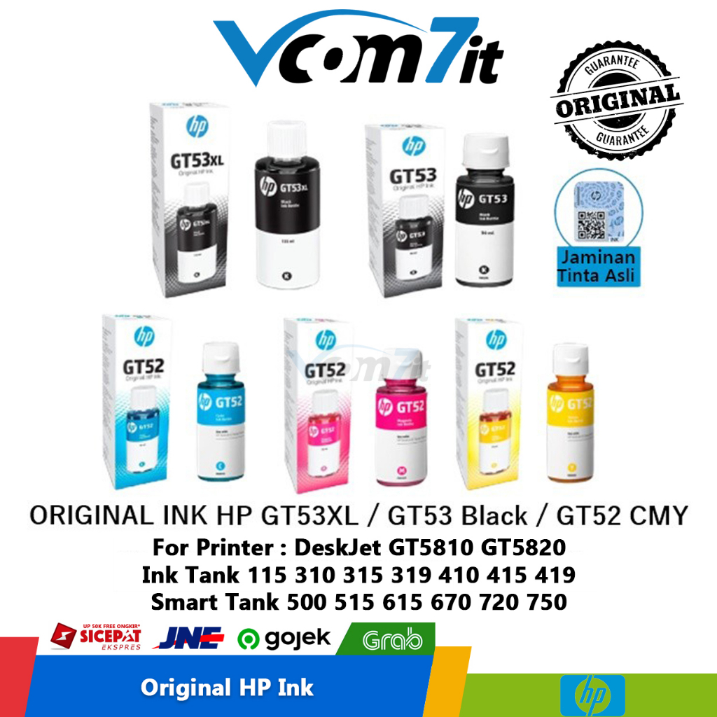 Tinta HP ORIGINAL GT51 GT52 GT53 XL Black Cyan Magenta Yellow