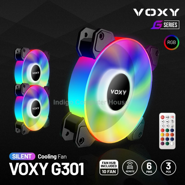 FAN CASING VOXY G301 RGB 12cm With Remote Control (Isi 3pcs)