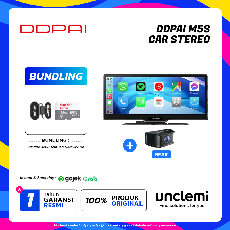 DDPAI M5S Stereo Mobil DashCam Depan Belakang Head Unit Mobil Pintar