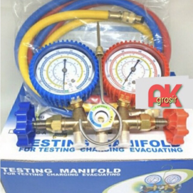 Manifold Double Multi SET Selang Alat Ukur tekanan Freon R22-410-134