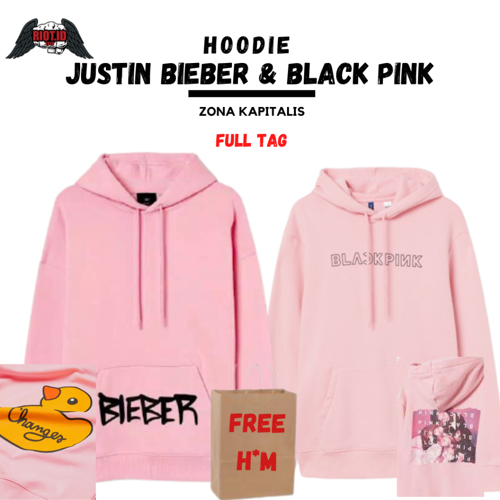 (3.3) Hoodie HM Bieber Duck Justin Bieber BlackPink Pink FREE Paper Bag Full Tag Jaket Sweater Pria 