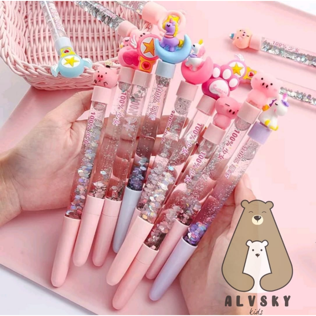 

PULPEN TINTA DENGAN MOTIF AIR GLITTER / PENA AIR GLITTER KARAKTER LUCU