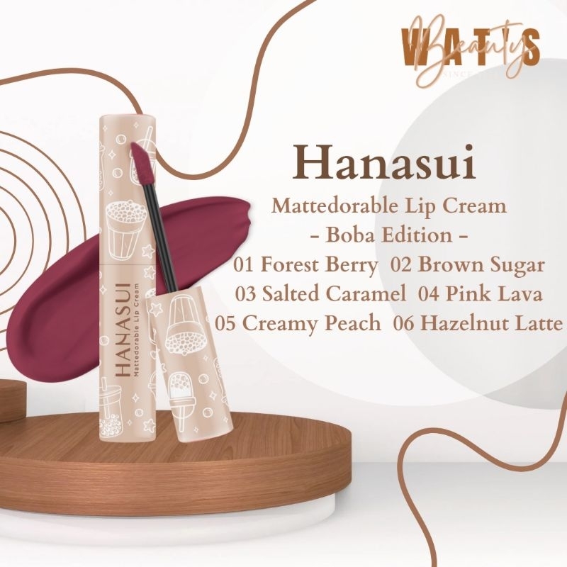 HANASUI Mattedorable Lip Cream Boba Edition Lipcream Velvet Pigmented Blush On Shade Warna No Nomor 